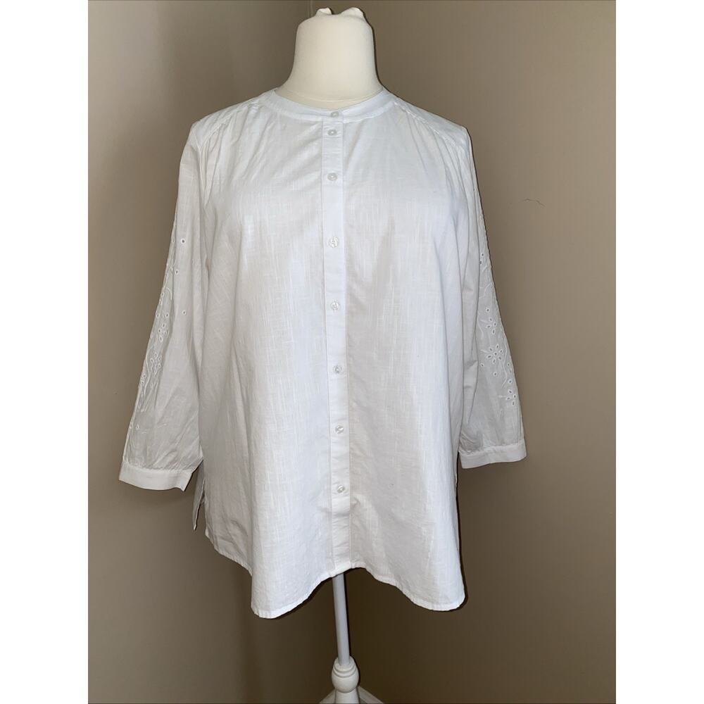 Lane Bryant White Embroidered Long Sleeve 100% Cotton Tunic Top Plus Size 18/20